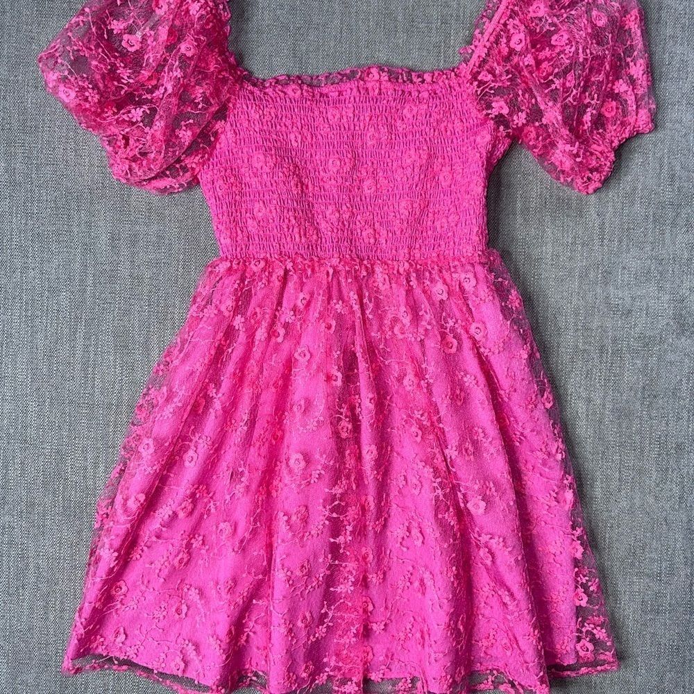 Babydoll Mini Dress Smocking Shirring Fuscia Size Small NWT - Picture 3 of 9